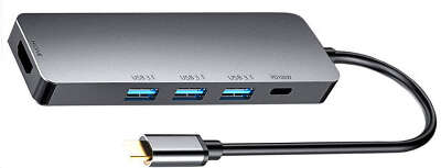 Док-станция Type-C Gembird UHB-D1, 5в1: 3хUSB3.1, Type-C PD100W, HDMI, кабель 17см, алюминий