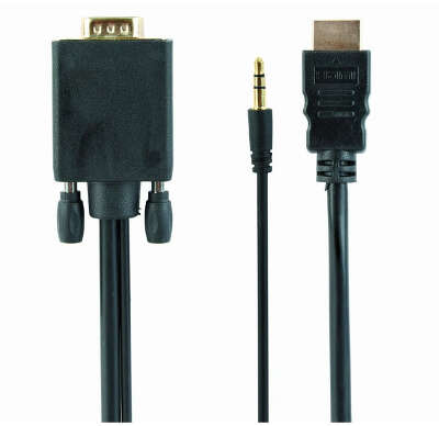 Кабель HDMI-VGA GEMBIRD/CABLEXPERT A-HDMI-VGA-03-6 black (1.8м, 19M/15M + 3.5Jack, позол.разъемы) (A-HDMI-VGA-03-6)
