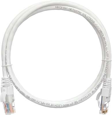 Коммутационный шнур NIKOMAX U/UTP 4 пары, Кат.5е (Класс D), 100МГц, 2хRJ45/8P8C, T568B, заливной, с защитой защелки, многожильный, BC (чистая медь), 24AWG (7х0,205мм), полимерный материал, исполнение кабельного изделия нг(А)-HF, белый, 3м