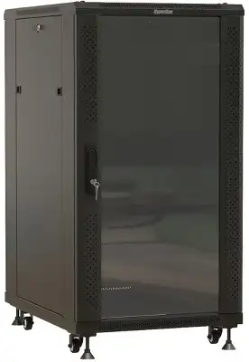 Шкаф серверный Hyperline (TTBR-2261-AS-RAL9004) напольный 22U 600x1000мм пер.дв.стекл 2 бок.пан. задн.дв.спл.стал.лист 1000кг черный 910мм 1166мм IP20 сталь