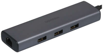 Конвертер UGREEN CM512 (15598) USB-C To 3*USB 3.0 A+HDMI+RJ45+PD Converter. Цвет: серый