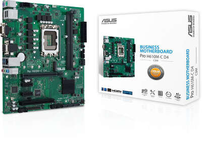 Материнская плата Asus PRO H610M-C D4-CSM Soc-1700 Intel H610 2xDDR4 mATX AC`97 8ch(7.1) GbLAN+VGA+HDMI+DP