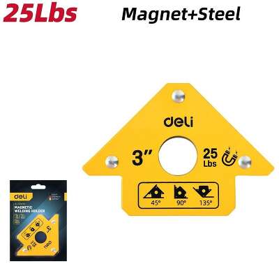 Угольник-фиксатор магнитный для сварки Deli DL-HDW25 макс. усилие 11кг, углы 45,90,135 град., размер 118х83х15мм, вес 320гр.