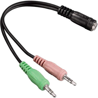 Адаптер аудио HAMA H-54572, Jack 3.5 (f) - 2xJack 3.5 (m) , черный [00054572]
