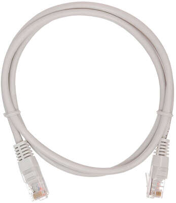 Коммутационный шнур NETLAN U/UTP 4 пары, Кат.5е (Класс D), 100МГц, 2хRJ45/8P8C, T568B, заливной, многожильный, CCA, PVC нг(B), серый, 1м, уп-ка 10шт.