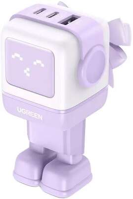 Зарядное устройство UGREEN CD361 (35291) UNO 65W USB-A+2*USB-C Robot GaN Tech Fast Charger EU. Цвет: сиреневый