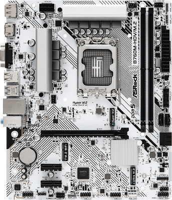 Материнская плата ASROCK B760M-HDV/M.2, LGA1700, B760, 2*DDR5, 4*SATA, 2*M.2, 3*USB 3.2, 2*USB 2.0, Type-C, 1*PCIx16, 2*PCIx1, 1*M.2 (Key E), HDMI+DP+D-Sub, mATX