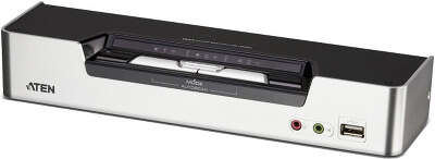 Переключатель, электрон., KVM+Audio+USB 2.0, 1 user USB+2xDVI => 2 cpu USB+4xDVI, со шнурами USB/DVI Dual Link 2х1.8м.+DVI Dual Link 2х1.8м., 2560x1600, настол., исп.спец.шнуры, без OSD, некаскад/ATEN/ 2-PORT USB 2.0 DVI DUAL VIEW KVMP SWITCH