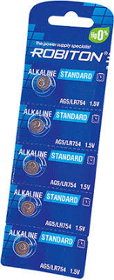 Элемент питания ROBITON STANDARD AG5 LR754 393 LR48 [R-AG5-0-BL5] (5 шт. отрывной блистер) цена за 1 шт.