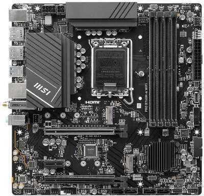 Материнская плата MSI PRO B760M-A WIFI Soc-1700 Intel B760 4xDDR5 mATX AC`97 8ch(7.1) 2.5Gg+HDMI+DP