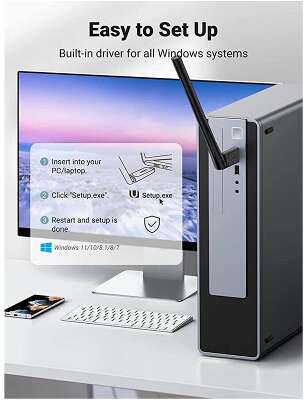 Адаптер двухдиапазонный UGREEN CM496 (90339) AC650 High-Gain Dual Band Wireless USB Adapter. черный