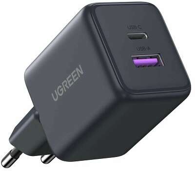 Сетевое зарядное устройство UGREEN X516 (55539) 30W 2-Port USB-C&USB-A GaN Fast Charger EU. Цвет: серый