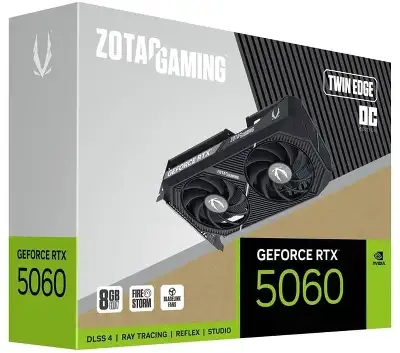 Видеокарта Zotac PCI-E 5.0 RTX 5060 TWIN EDGE NVIDIA GeForce RTX 5060 8Gb 128bit GDDR7 2497/28000 HDMIx1 DPx3 HDCP Ret