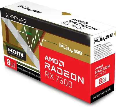 Видеокарта Sapphire AMD Radeon RX 7600 PULSE 8Gb DDR6 PCI-E HDMI, 3DP