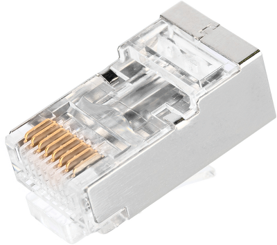 Коннектор NIKOMAX RJ45/8P8C под витую пару, Кат.5е (Класс D), 100МГц, покрытие 50мкд, универсальные ножи, сквозной, экранированный, круглый ввод, уп-ка 100шт.