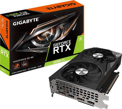 Видеокарта GIGABYTE NVIDIA nVidia GeForce RTX 3060Ti WINDFORCE OC 8Gb DDR6 PCI-E 2HDMI, 2DP