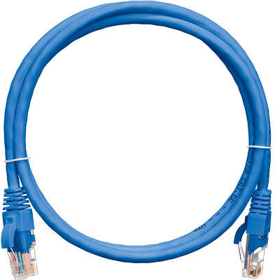 Коммутационный шнур NIKOMAX U/UTP 4 пары, Кат.5е (Класс D), 100МГц, 2хRJ45/8P8C, T568B, заливной, с защитой защелки, многожильный, BC (чистая медь), 24AWG (7х0,205мм), полимерный материал, исполнение кабельного изделия нг(А)-HF, синий, 1м