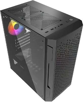 Powercase CMIMZB-L3 Корпус Mistral Micro Z3B Mesh LED, Tempered Glass, 2x 140mm + 1х 120mm 5-color fan, чёрный, mATX  (CMIMZB-L3)
