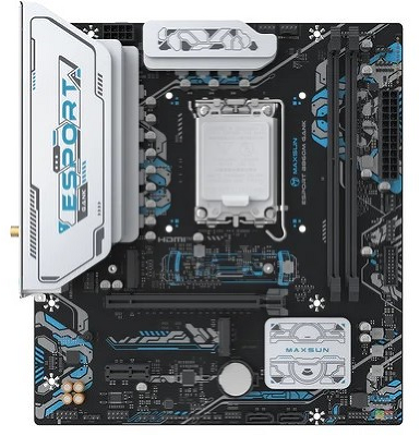 Материнская плата MAXSUN MS-eSport B860M GANK WIFI, LGA1851, B860, 2*DDR5, 2*SATA3, 2*M.2, USB 3.2, USB 2.0, 1*PCIEx16, 1*PCIex1, HDMI+DP, mATX
