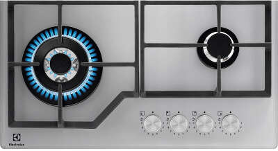 Встраиваемые газовые панели ELECTROLUX/ Газовая варочная поверхность - газ на стекле, 2 чугунных держателя, газконтроль варочной поверхности, интегрированный автоподжиг варочной поверхности, конфорки: Конфорка ускоренного нагрева, средней мощности, Конфор