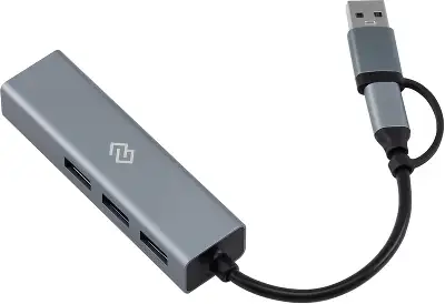 Разветвитель USB-C + USB-A Digma DHUB-LAN-4port 4порт. серебристый