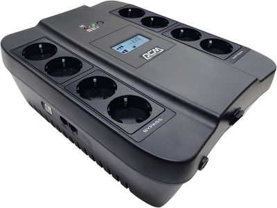 ИБП SPD-900U LCD, линейно-интерактивный, цифровой дисплей, 900 ВA, 540 Вт, 4 евророзетки с резервным питанием, 4 евророзетки с фильтрацией, USB, защита RJ45/RJ11, батарея свинцово-кислотная 12В 9Ач, ШхГхВ 285х232х103мм, 7.5 кг/ UPS SPD-900U LCD, line-inte