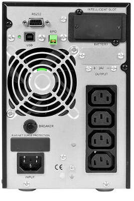 ИБП POWERMAN Online 1000, LCD, двойного преобразования, 1000ВА, 900Вт, 4 штуки IEC320 С13 с резервным питанием, USB, RS232, слот SNMP, разъем EPO, батарея 12В 9Ач 2 шт., 1 кабель для нагрузки C13/C14, 144 х 209 х 293 мм., 9.16кг./ UPS POWERMAN Online 1000