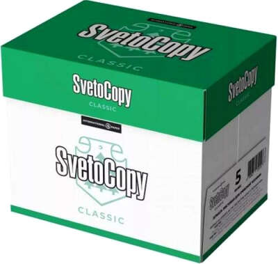 Бумага офисная SVETOCOPY, А4, 80 г,м2, 500л, 5шт упаковок, коробка.