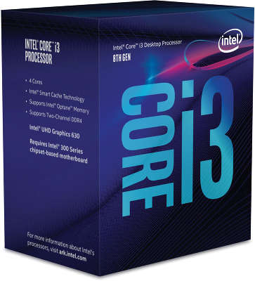Процессор Intel Core i3 8100 (3.6GHz) LGA1151 BOX (работает только с 3xx чипсетами intel)