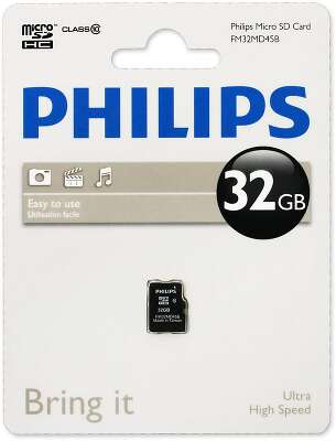 Карта памяти 32 Гб Micro SDHC PHILIPS Class 10 [FM32MD55B/97]