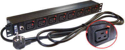 Блок распределения питания Lanmaster TWT-PDU-16A8C9L-3.0 верт.размещ. 8xC19 базовые 16A Schuko 3м