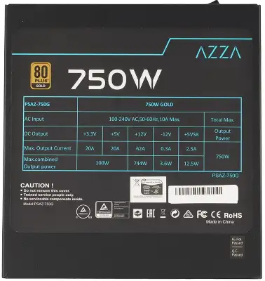 Блок питания Azza ATX 750W PSAZ-750G Gen.5 80+ gold (20+4pin) APFC 120mm fan 6xSATA Cab Manag RTL
