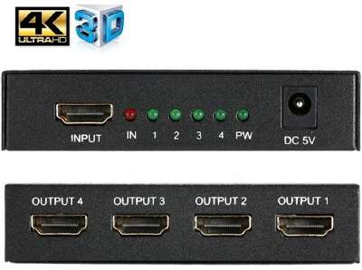 ORIENT HSP0104H, HDMI 4K Splitter 1->4, HDMI 1.4/3D, UHDTV 4K(3840x2160)/HDTV1080p/1080i/720p, HDCP1.2, внешний БП 5В/1А, метал.корпус (29986)